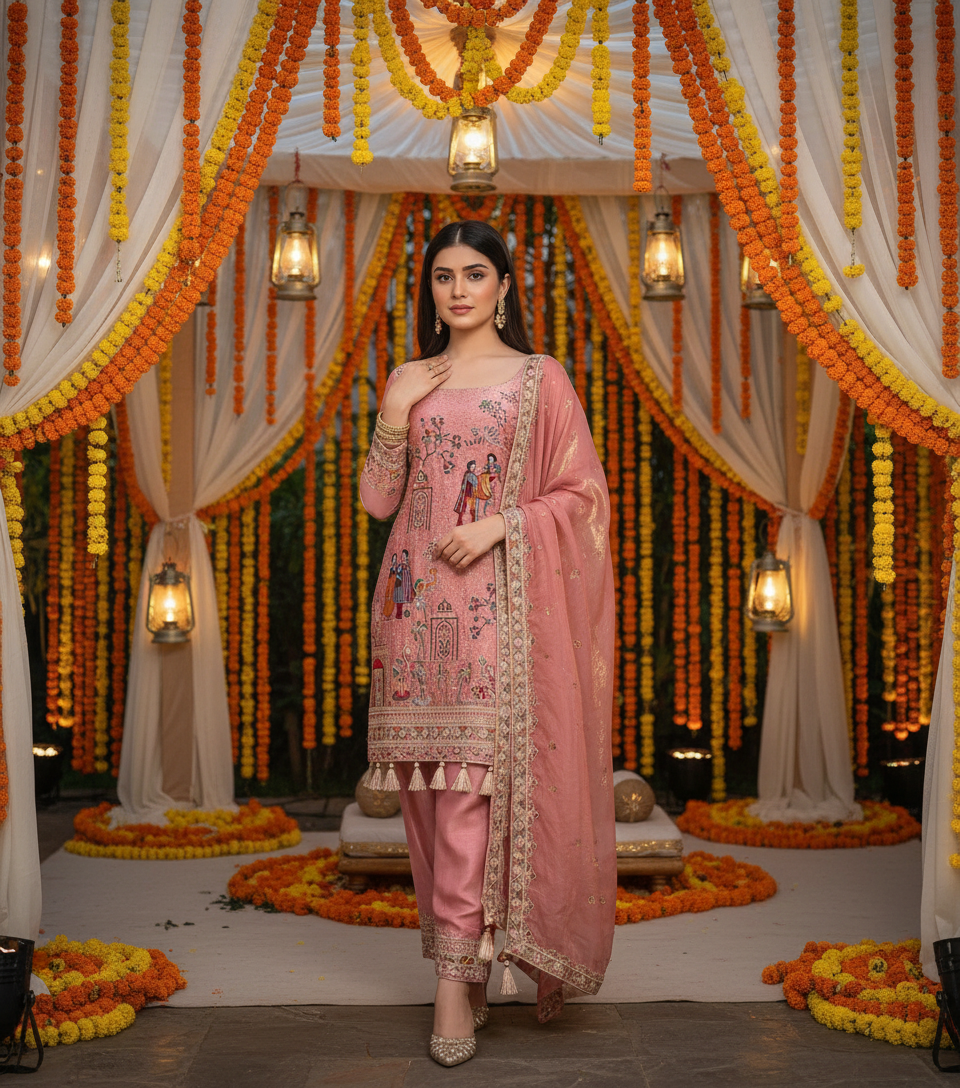 Elegant Multicolor Embroidered Kurti Suit Set with Dupatta